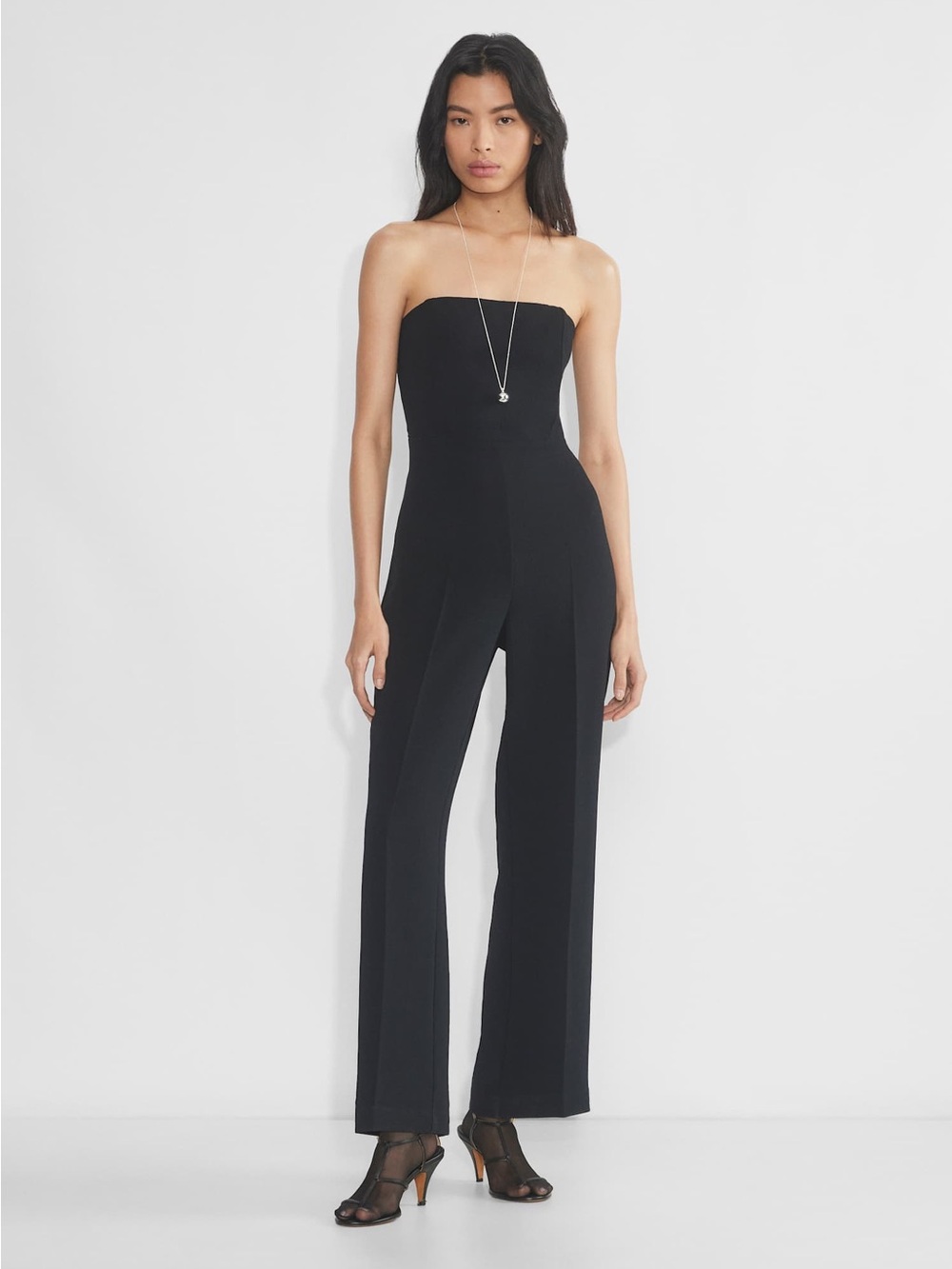 Wilfred Endless Jumpsuit Strapless Wide Leg Black Minimalist Sleek Chic Size 00